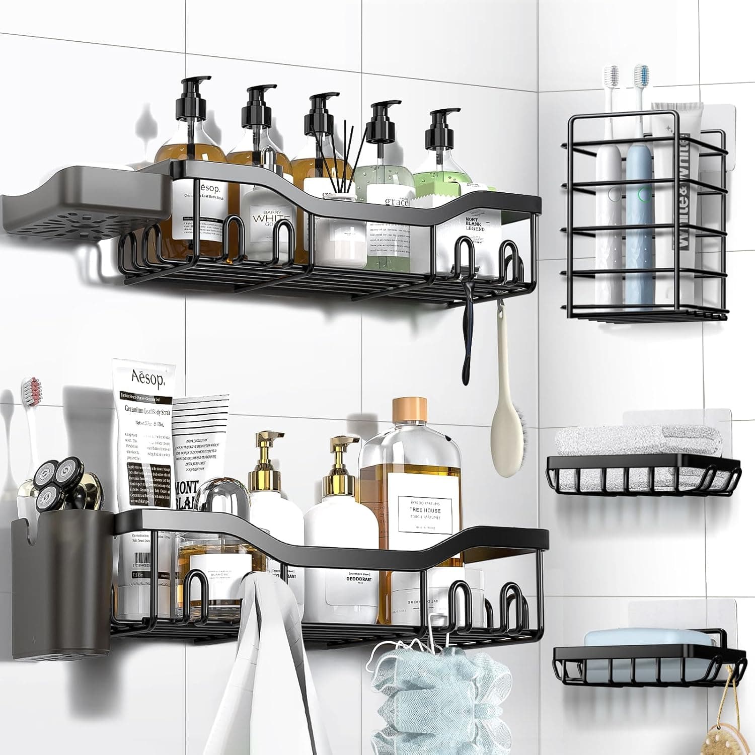 NESOMI Shower Caddy Adhesive Organizer 7-Pack, Rustproof Stainless Steel
