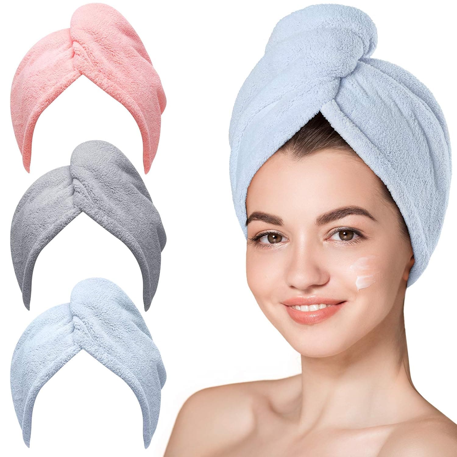Hicober Microfiber Hair Towel Wrap, Fast Drying Turban 3 Pack