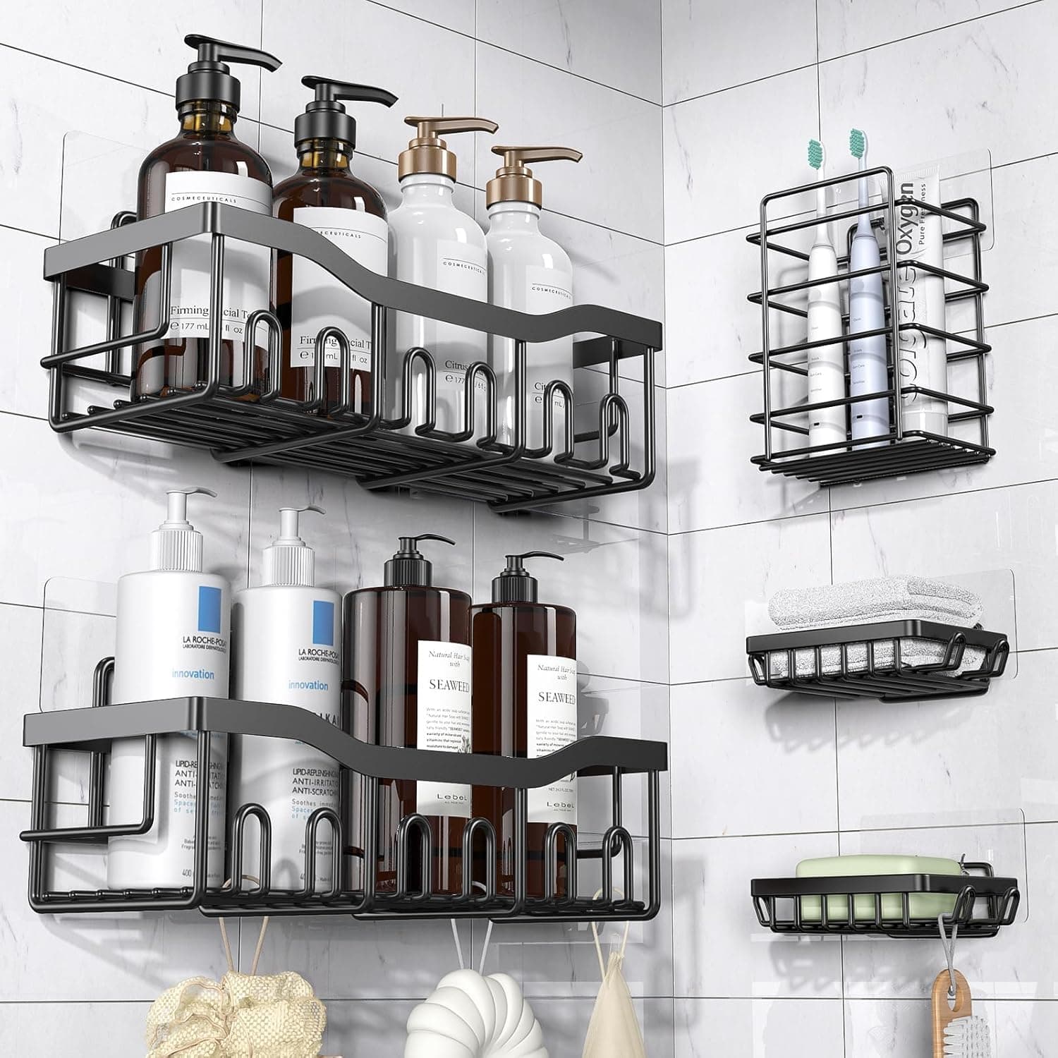 EUDELE Adhesive Shower Caddy, 5 Pack Rustproof Stainless Steel Organizers
