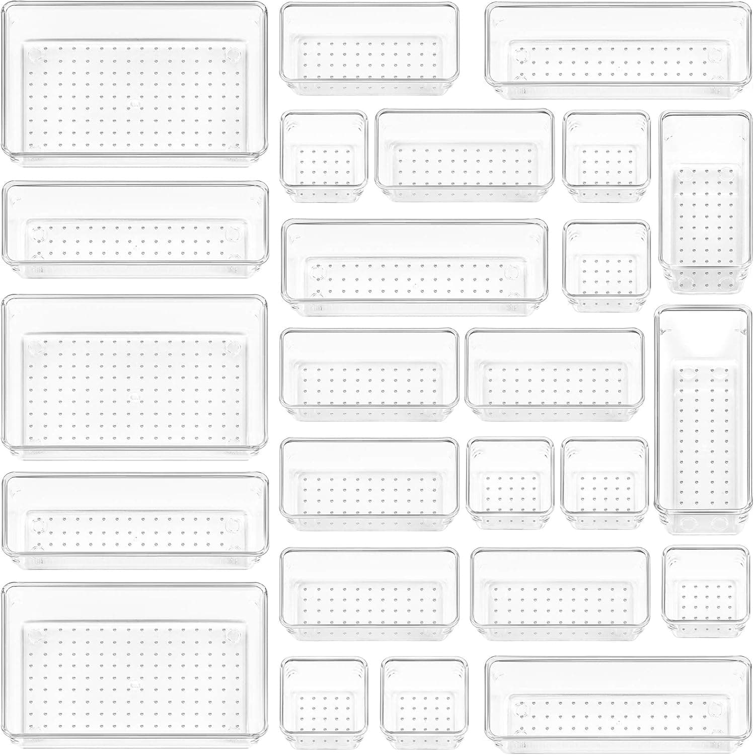 Vtopmart 25 PCS Clear Plastic Drawer Organizers Set, 4-Size Bathroom Trays