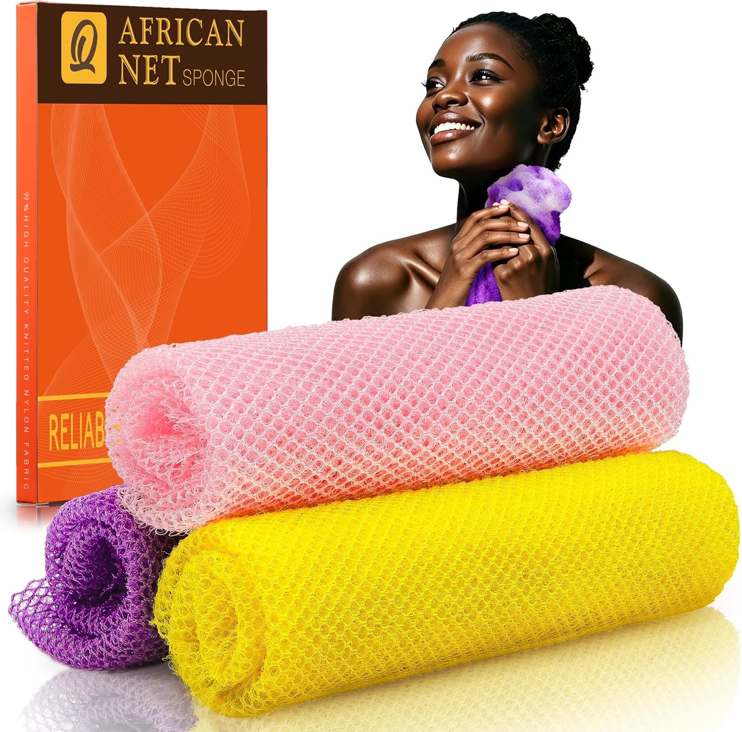 UJFQBH 3 Pieces African Bath Sponge Net Exfoliating Body Scrubber